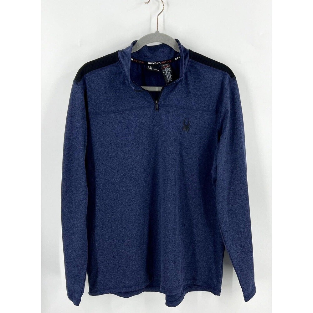 Spyder Active Mens Shirt Size Medium Blue Zipper Neck Pullover Long Sleeve Shirt